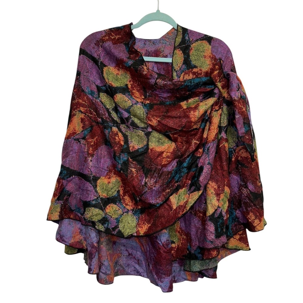 100% Cashmere Open Front Cardigan Sweater Wrap‎ Multicolor Abstract Watercolor
